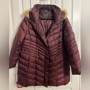 Marc New York Maroon Puffer Jacket with Faux Fur Hood